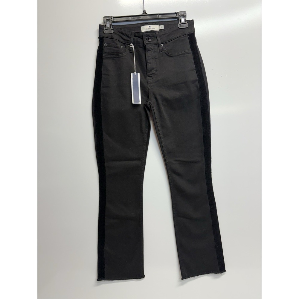 Vineyard Vines Jeans Womens 24 Black High Rise Kick Flare Velvet Tuxedo Stripe